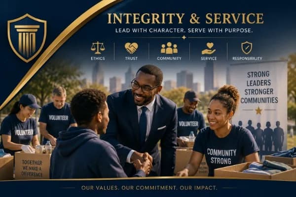 Integrity and Service: lead with character, serve with purpose.