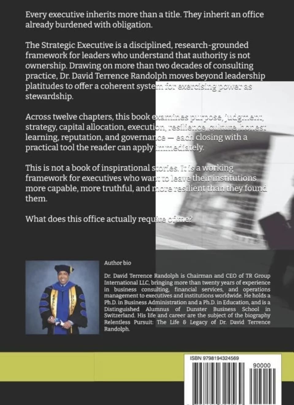 The Strategic Executive, paperback back cover