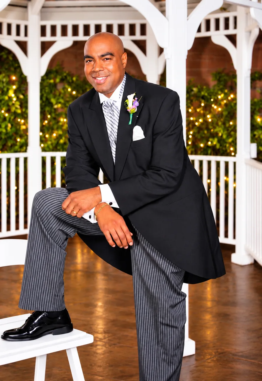 Dr. David Terrence Randolph, Chairman and CEO of TR Group International LLC, smiling in a black morning coat beside a white gazebo