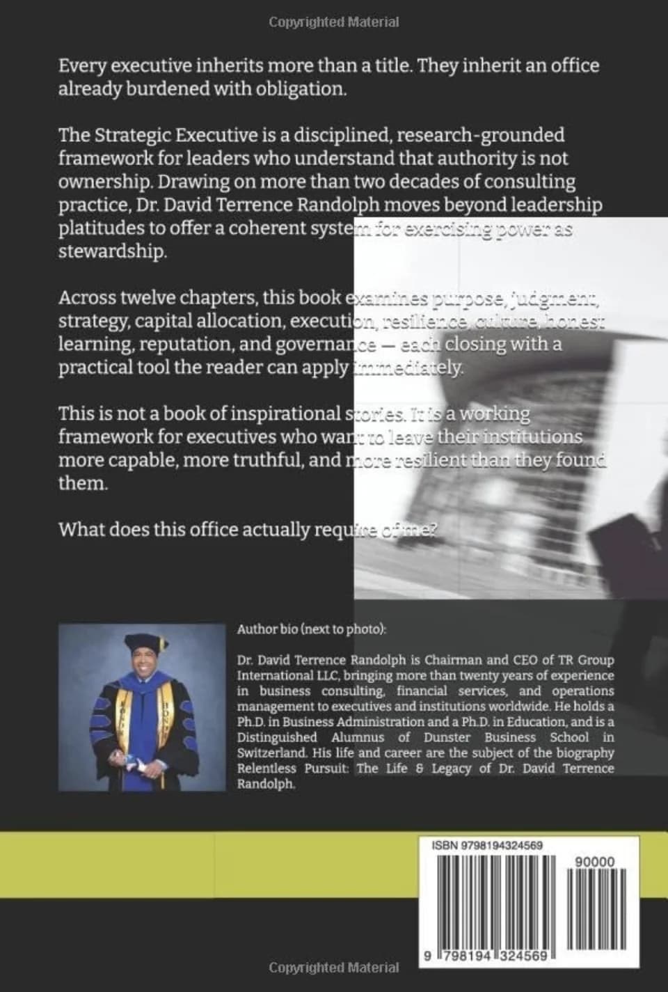 The Strategic Executive — paperback back cover